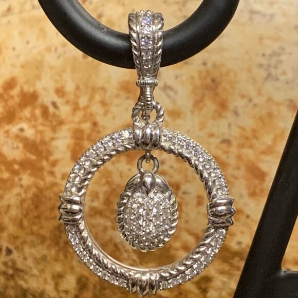 Judith Ripka Pendant/Enhancer Sterling Silver & CZ Round w/ Dangle - Picture 3 of 8